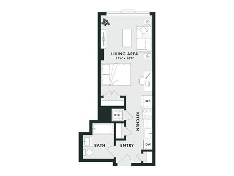 Floor plan for studio, 1 bath, 463 sqft